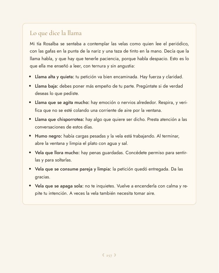 Página Lo que dice la llama
